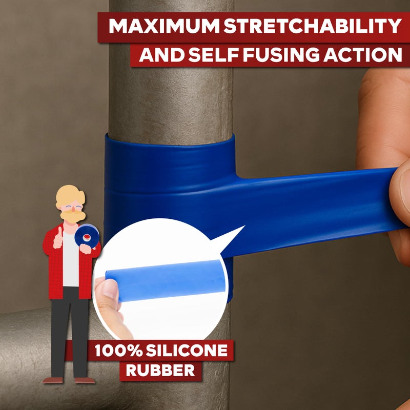 XFasten Self Fusing Silicone Tape Waterproof â€“ 1" x 36 Feet Blue, Self Amalgamating Tape, Silicone Rubber for Plumbing, Sealing Pipes, Hose Repair, Outdoor Coax and Electrical Cables â€“ Weatherproof - Image 5